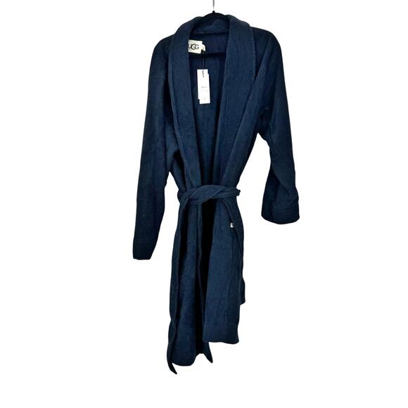 UGG Men's Cotton Turner Terry Robe Long Sleeve Navy Blue Size L/XL NWT - Picture 6 of 13